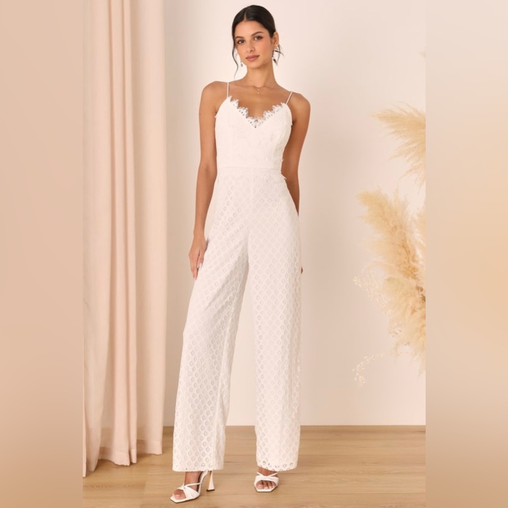 Forever Bliss White Lace Wide-Leg Jumpsuit